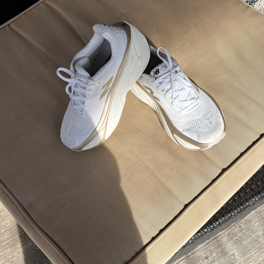 New Balance Women's White and Gold Sneakers fresh foam